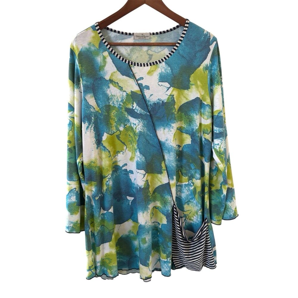 Vintage Bohemian Womens Top Bohemian Nautical 1X Blue Beach Outdoors Hippie City